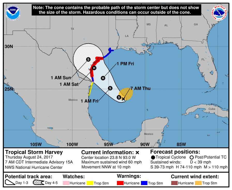 Forecast for Hurricane Harvey August 24