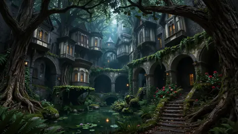 An Atlas-generated fantasy courtyard used as a thumbnail for an explicit 3D output.